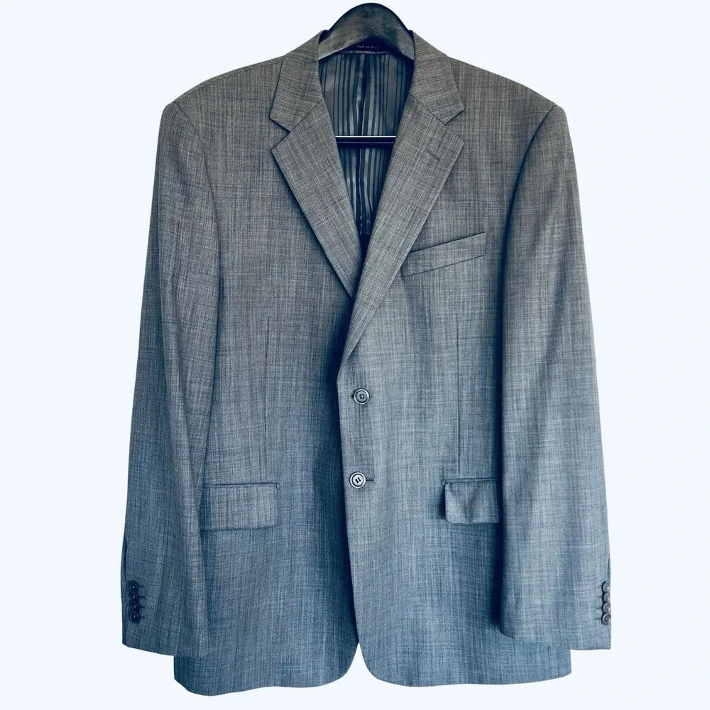 Tiglio Blazer 46R Gray Textured Italian Super 150s Wool Sport Coat Double Vent